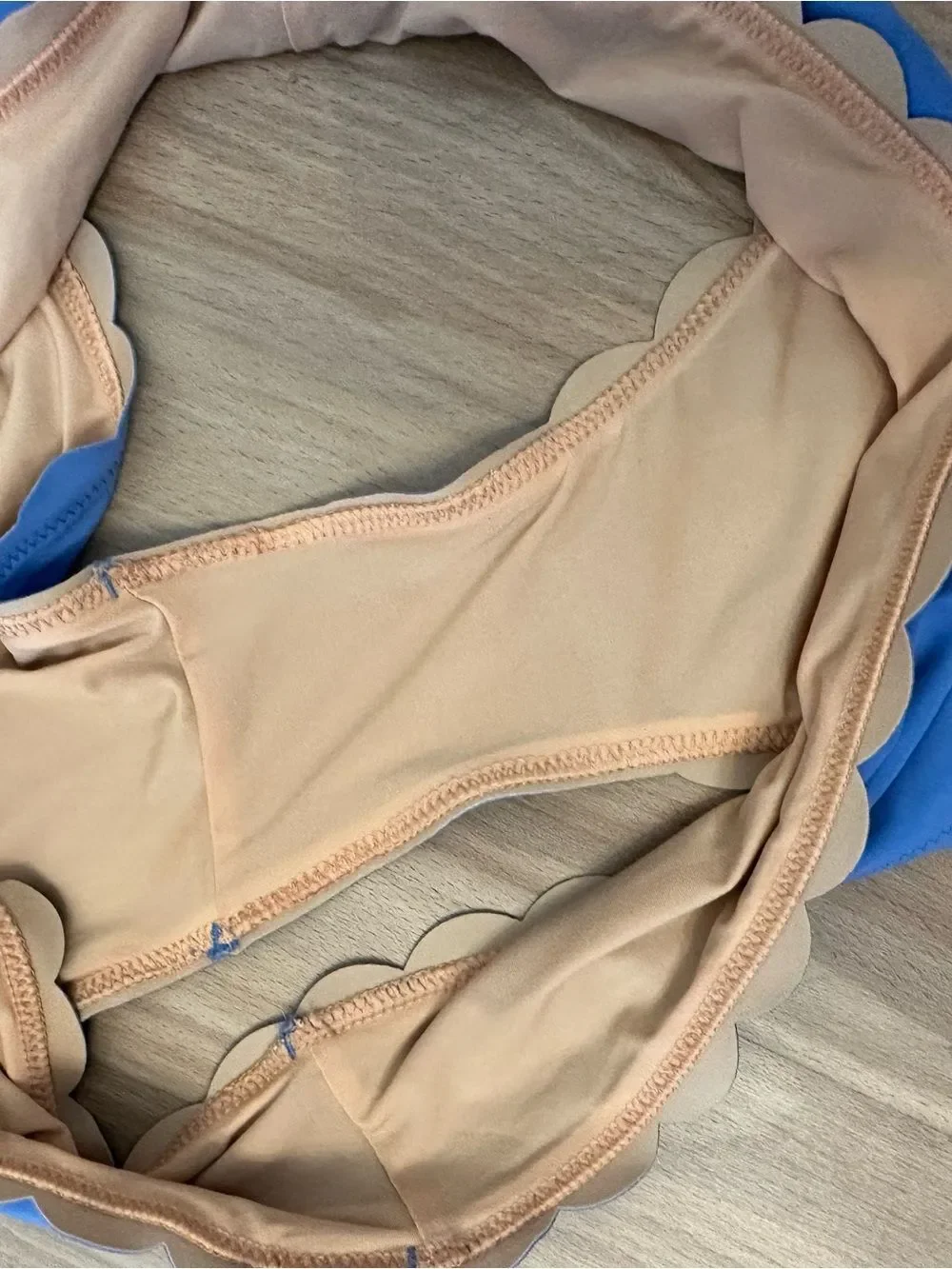 J. Crew Blue Scalloped Bikini Bottoms with Tan Lining